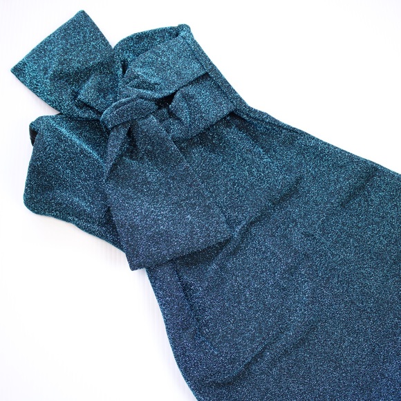 Green Glitter Strapless Bow Bodycon Cocktail Dress - Picture 8 of 12